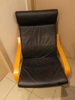 Zwarte lederen relaxzetel Ikea Poäng, Huis en Inrichting, Fauteuils, Ophalen, Gebruikt, 75 tot 100 cm, Leer