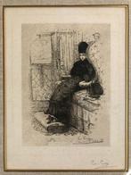 Ets Constant Cap, 1882, dame in eersteklascoupé, Antiek en Kunst, Ophalen of Verzenden