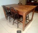 Oude industriële eettafel met 4 houten stoelen, Ophalen
