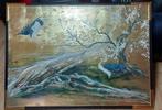 Magnifique peinture asiatique sur bois - 146cm/106cm, Antiquités & Art, Enlèvement