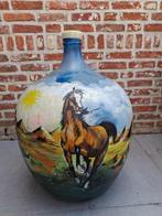 Dame Jeanne paarden geschilderde fles, Antiek en Kunst, Antiek | Glaswerk en Kristal, Ophalen