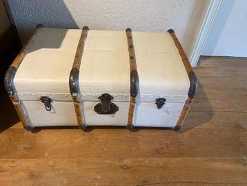 Tweedehands vintage koffer met houten accenten beschikbaar voor biedingen