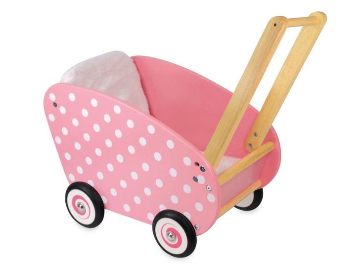 Houten poppenwagen roze met witte stippen, Kinderen en Baby's, Kraamcadeaus en Geboorteborden, Nieuw, Kraamcadeau, Ophalen of Verzenden