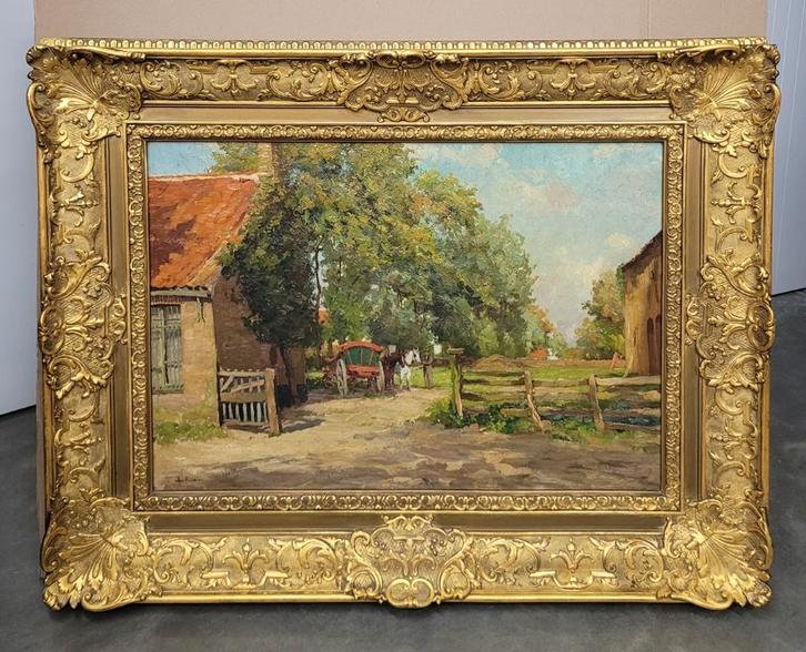 Geo BERNIER, paarden en kar op het erf, Antiek en Kunst, Kunst | Schilderijen | Klassiek, Ophalen