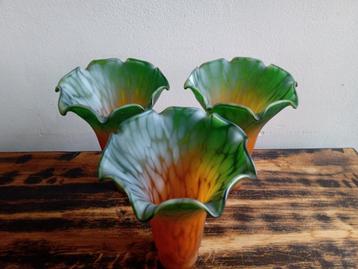 MULLER Superbe trio Tulipes Pâte de verre Art-Nouveau 1900 beschikbaar voor biedingen