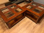 Kersenhouten Salontafel met Glas in Lood - Vierkant (2stuks), Huis en Inrichting, Ophalen, Gebruikt, 50 tot 100 cm, Vierkant