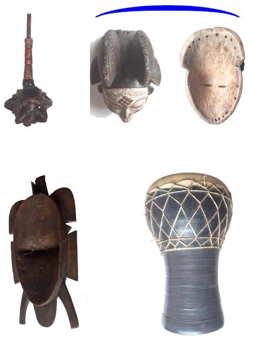 Décoration, Art africain artisanal, 4 objets typiques., Antiquités & Art, Art | Art non-occidental, Enlèvement ou Envoi
