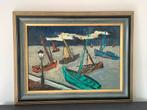 Schilderij Hubert de Vries – haven met boten, Antiek en Kunst, Ophalen