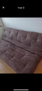Slaapbank 140/200 donkerbruine stof, Huis en Inrichting, Ophalen, Zo goed als nieuw, Bruin