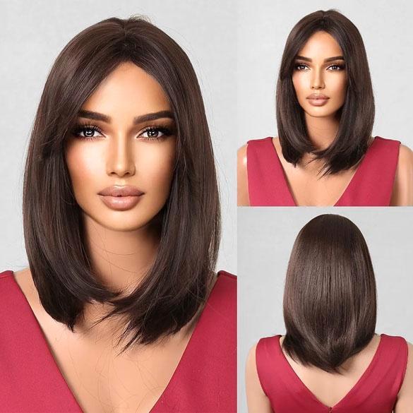 Pruik kort bob model medium bruin haar model Myra, Handtassen en Accessoires, Uiterlijk | Haarverzorging, Nieuw, Verzenden