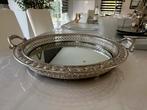 Plateau décoratif rond avec fond miroir et rebord argenté., Ophalen, Zo goed als nieuw, Rond