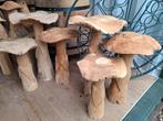 Zware Teak houten paddestoelen 3 stuks v tuin & terras! TOP, Tuin en Terras, Tuinwanddecoratie, Ophalen, Zo goed als nieuw