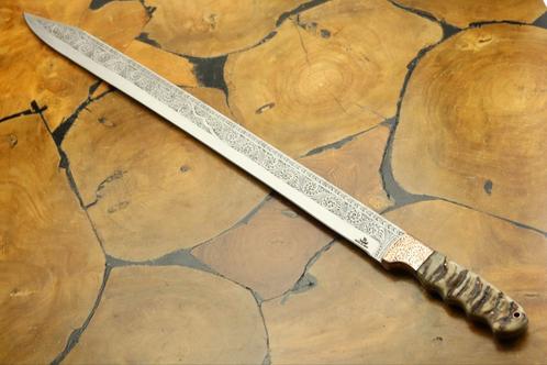 Épée faite à la main, gravée à la main Full Tang D2, corne d, Collections, Objets militaires | Général, Enlèvement ou Envoi