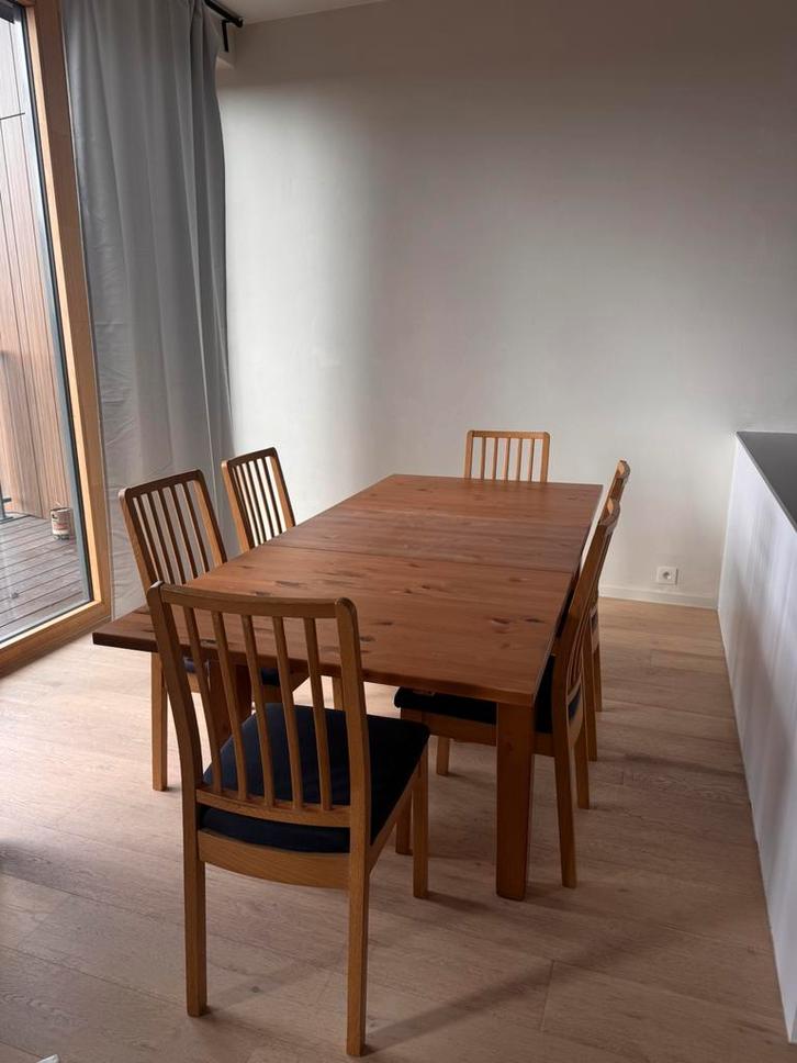 Uitbreidbare houten eettafel met 6 stoelen, Huis en Inrichting, Tafels | Salontafels, Ophalen