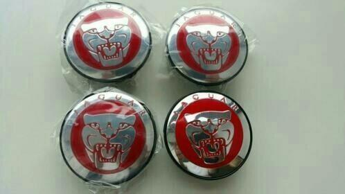 Jaguar naafdoppen/center caps/wieldoppen Ø 58 mm zwart/rood, Auto diversen, Wieldoppen, Nieuw, Ophalen of Verzenden