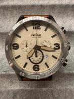 Fossil Nate Beige JR1503, Leer, Polshorloge, Zo goed als nieuw, Zilver