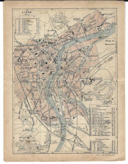 1911 - Liège / plan de la ville, Antiquités & Art, Art | Eaux-fortes & Gravures, Envoi