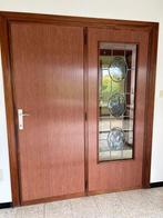 Dubbele houten deur met glasraam, Doe-het-zelf en Bouw, Deuren en Vliegenramen, Ophalen, Gebruikt, 120 cm of meer, Binnendeur
