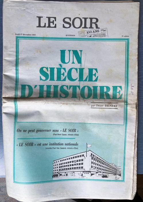 Le Soir, numéro historique spécial 100 ans, Collections, Revues, Journaux & Coupures, Journal, 1980 à nos jours, Enlèvement