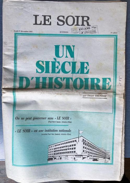 Le Soir, numéro historique spécial 100 ans, Verzamelen, Tijdschriften, Kranten en Knipsels, Krant, 1980 tot heden, Ophalen