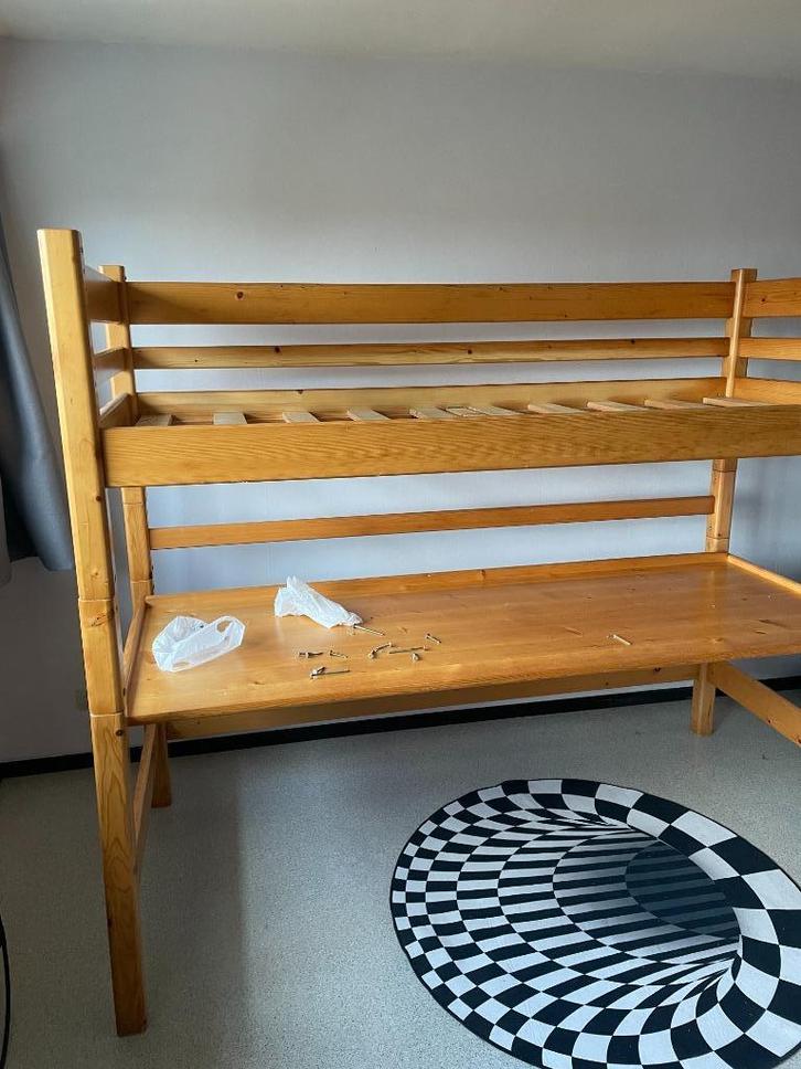 hoogslaper, Huis en Inrichting, Slaapkamer | Bedden, Gebruikt, Eenpersoons, 100 cm, 210 cm, Hout, Bruin, Ophalen