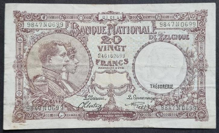20 Francs 1944 Nationale Reeks / Variant 03-01-44 !!, Postzegels en Munten, Bankbiljetten | België, Los biljet, Ophalen of Verzenden