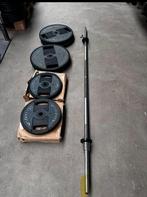 Nieuwe 120kg Technogym Rubberen Pu Gewichten + Barbell 200cm, Sport en Fitness, Ophalen, Nieuw, Halterschijven