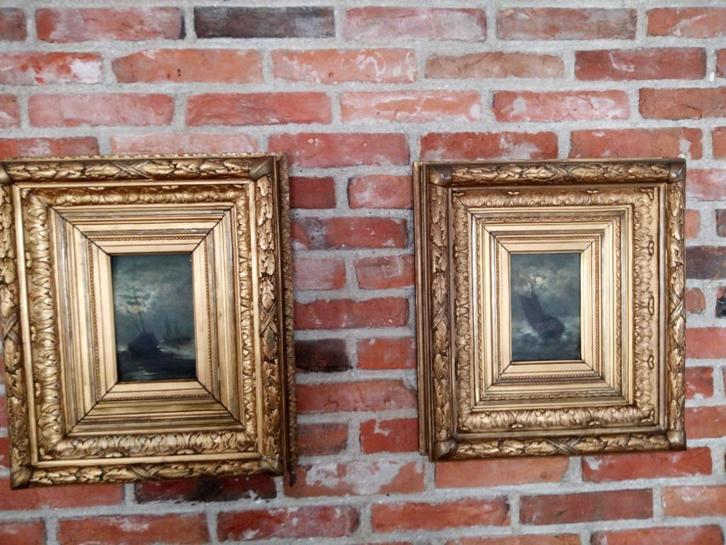 2 antieke schilderijen zeezicht, Antiek en Kunst, Kunst | Schilderijen | Klassiek, Ophalen of Verzenden