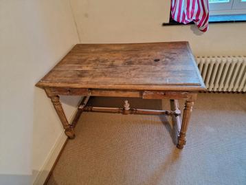 Bureau ancien en bois massif avec 2 tiroirs 