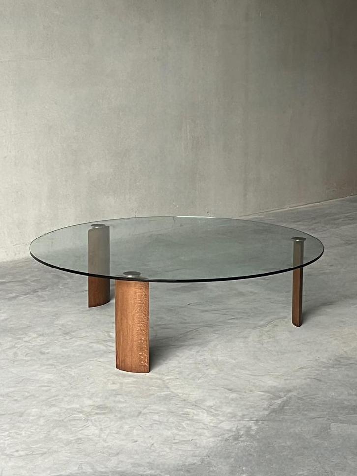 Vintage Italiaanse ronde salontafel, Huis en Inrichting, Tafels | Salontafels, Zo goed als nieuw, Glas, Ophalen