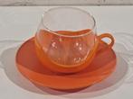 9 kopjes met bord ,Vintage servies in oranje stijl  jaren 70, Verzamelen, Ophalen of Verzenden