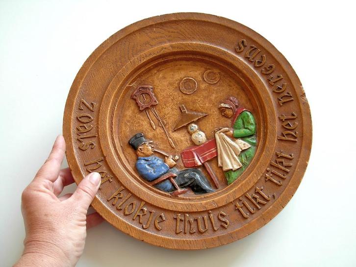 Oud spreukenbord "Zoals het klokje thuis tikt..." - nr 2, Antiek en Kunst, Antiek | Wandborden en Tegels, Verzenden