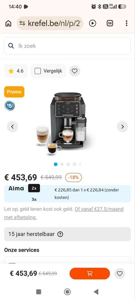 Krups sensation (ea912910) Automatische espressomachine, Elektronische apparatuur, Koffiemachine-accessoires, Ophalen