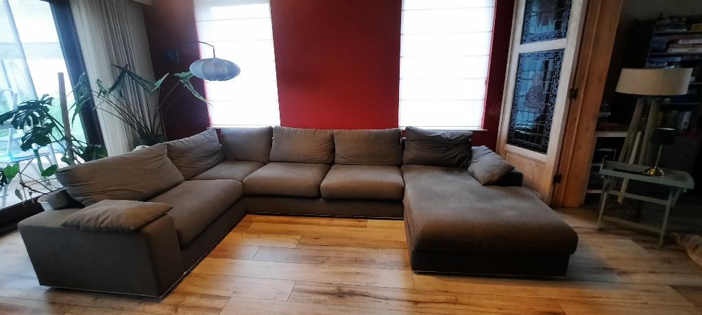 Grote modulaire hoekzetel + extra grote poef, Ophalen, Zo goed als nieuw, Stof, Grote modulaire hoekzetel + extra grote poef