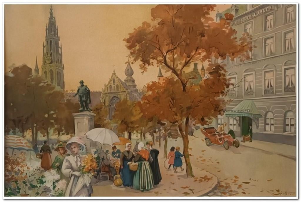 Alfred Van Neste (1874-1969) - Kleurenlithografie op papier, Antiek en Kunst, Kunst | Etsen en Gravures, Lithografie, Landschap