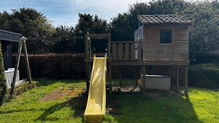 Module de jeux en bois avec portique balançoire, Kinderen en Baby's, Speelgoed | Buiten | Speeltoestellen, Gebruikt, Glijbaan