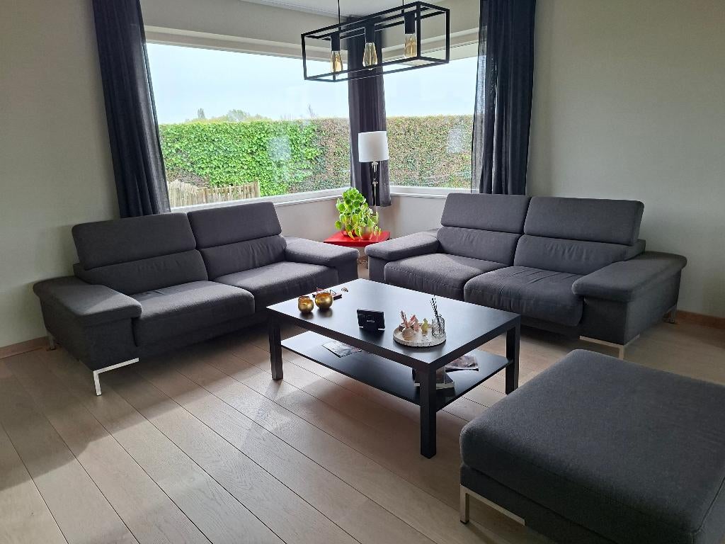 Zetel 2x3 zit + poef, 250 tot 300 cm, Gebruikt, 100 tot 125 cm, Driepersoons