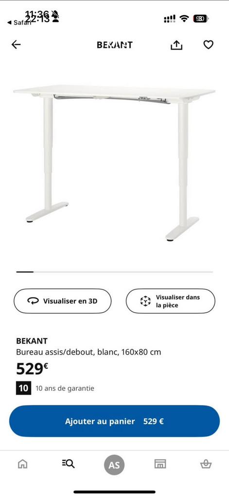 Bureau assis / debout IKEA, électrique, garantie 6 ans, Maison & Meubles, Bureaux, Comme neuf, Bureau assis-debout, IKEA, Classique