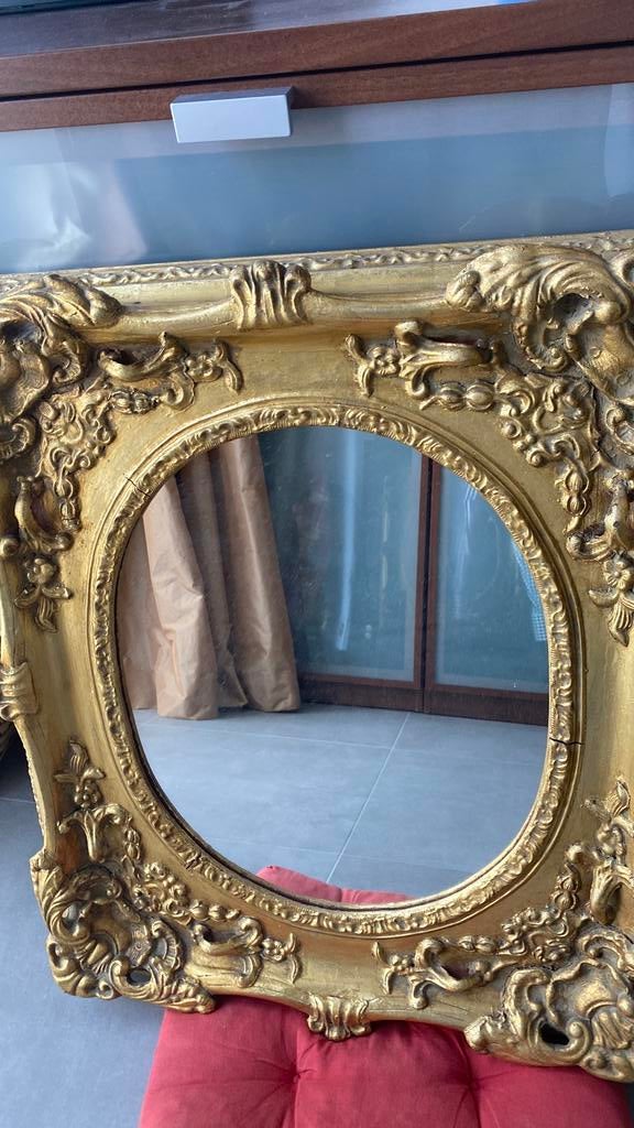 Miroir baroque ancien plein de bois doré, Enlèvement, Rectangulaire, 50 à 100 cm, Moins de 100 cm