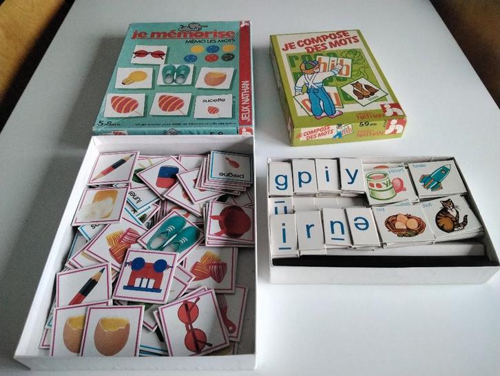 Lot 2 jeux éducatifs mémorisation & composition mots NATHAN, Kinderen en Baby's, Speelgoed | Educatief en Creatief, Gebruikt, Taal en Lezen