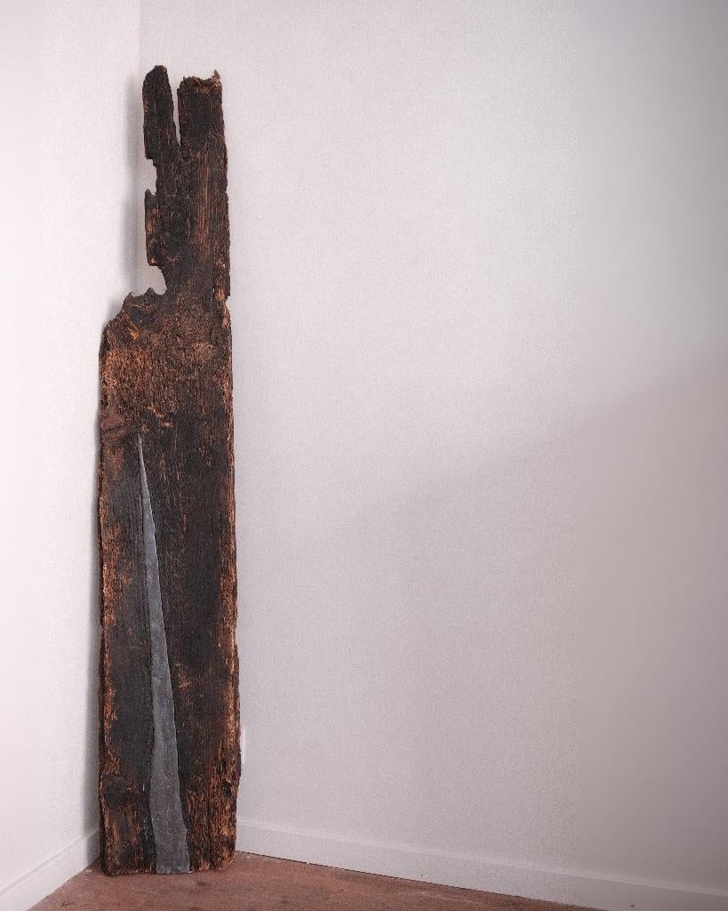 Wabi-Sabi Wandsculptuur - Lood in hout, Ophalen, Handgemaakt, Hout, Wanddecoratie