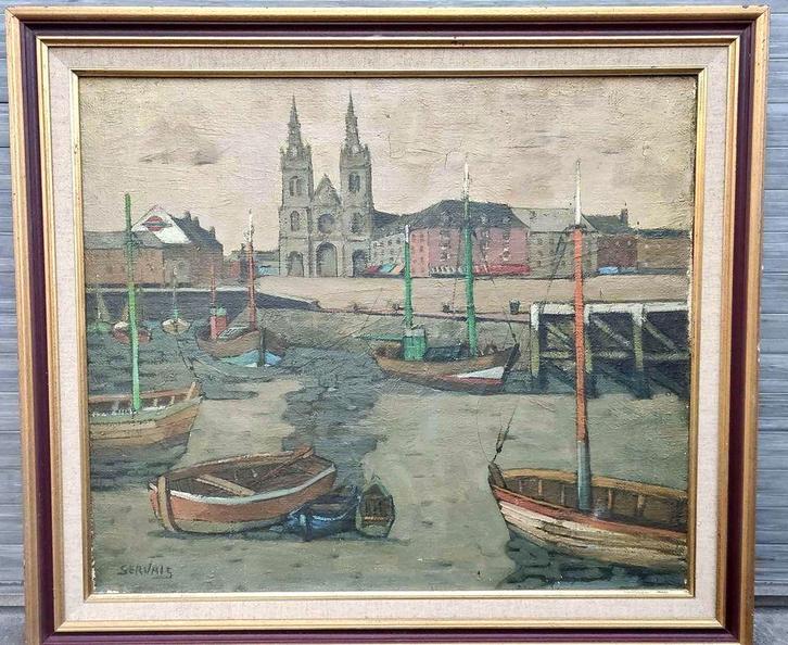 huile sur toile ostende signe franz servais, Antiek en Kunst, Kunst | Schilderijen | Klassiek, Ophalen of Verzenden