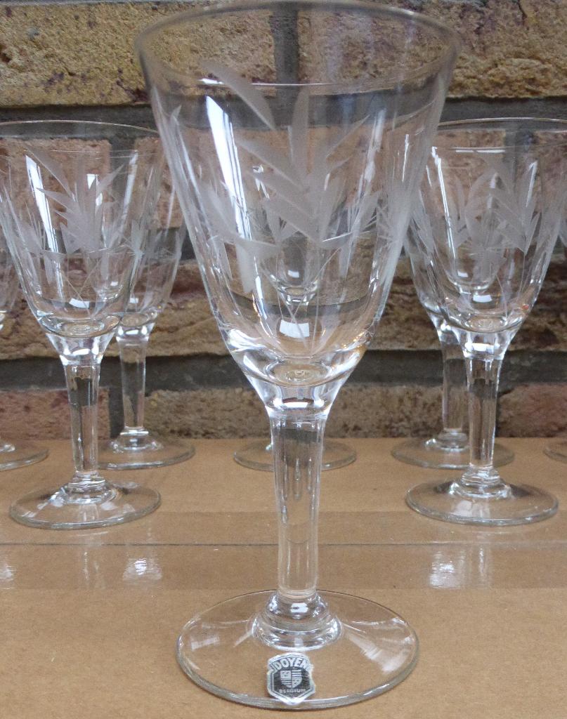 10 kristallen glazen met bladmotief - Doyen - 13.5 x 7 cm, Ophalen, Zo goed als nieuw, Borrel- of Shotglas