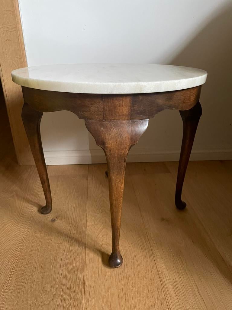 Antiek bijzettafel met marmer blad, Huis en Inrichting, Tafels | Bijzettafels, Ophalen, Zo goed als nieuw, Rond