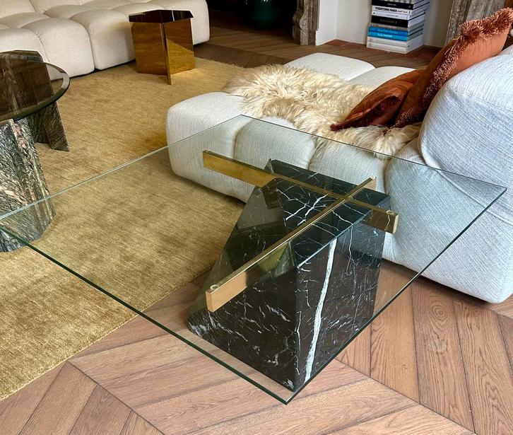 Table basse vintage ARTEDI, marbre, laiton, verre, Maison & Meubles, Tables | Tables de salon, Utilisé, Moins de 50 cm, 50 à 100 cm