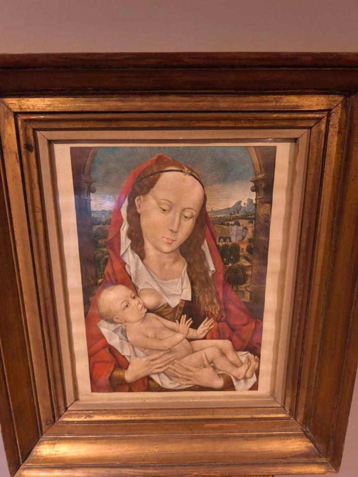 Tableau religieux ancien Vierge à l’Enfant cadre bois massif, Antiquités & Art, Art | Peinture | Classique