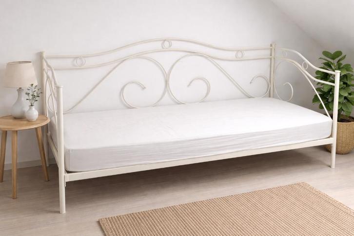 Lit 1 personne, Maison & Meubles, Chambre à coucher | Lits, Comme neuf, Une personne, 90 cm, 200 cm, Métal, Blanc, Enlèvement