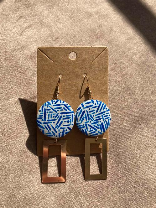 Handbeschilderde oorbellen Greece Design💙, Handtassen en Accessoires, Oorbellen, Nieuw, Hangers, Overige materialen, Ophalen of Verzenden