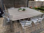 tuintafel in padoek + eventueel 10 stoelen, Ophalen, Gebruikt, Vierkant, Overige materialen