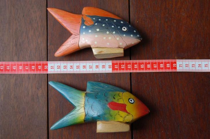 Houten vis 15cm lang decoratie tropisch badkamer 2stuks, Huis en Inrichting, Woonaccessoires | Overige, Zo goed als nieuw, Ophalen of Verzenden